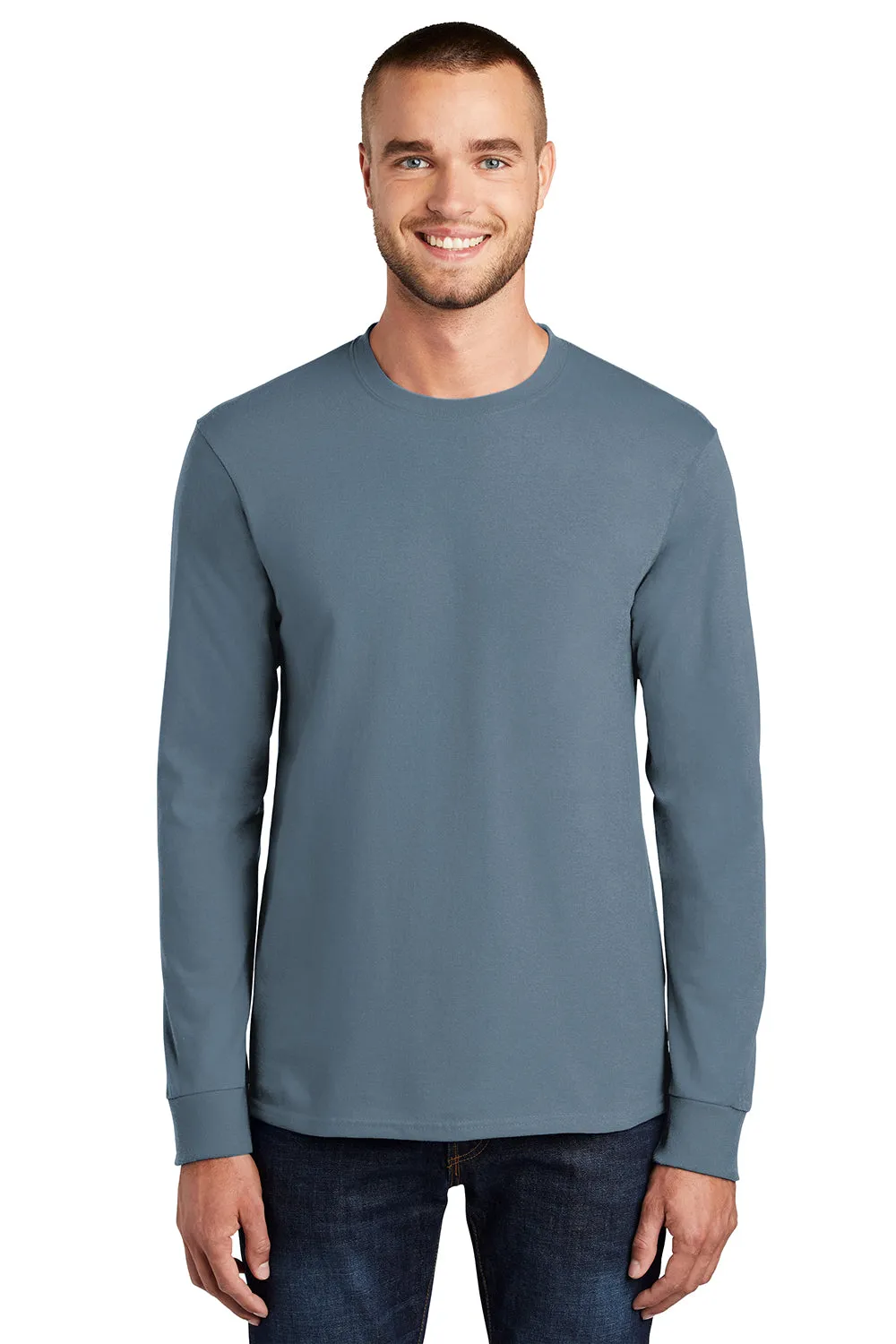 Port & Company Mens Essential Long Sleeve Crewneck T-Shirt - Stonewashed Blue