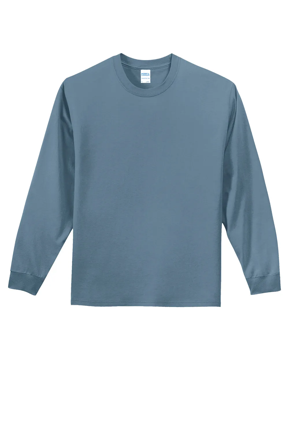 Port & Company Mens Essential Long Sleeve Crewneck T-Shirt - Stonewashed Blue