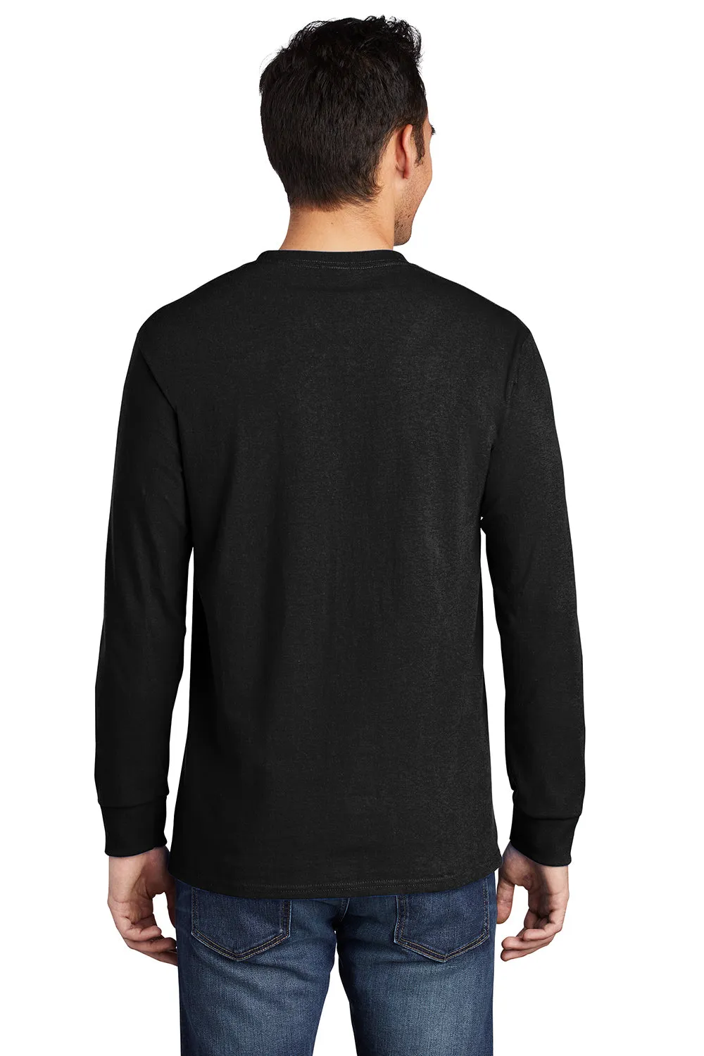 Port & Company Mens Essential Long Sleeve Crewneck T-Shirt w/ Pocket - Jet Black