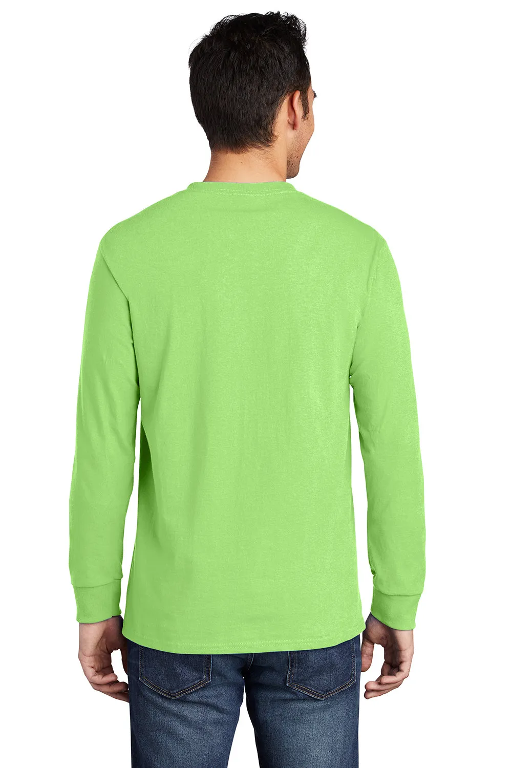 Port & Company Mens Essential Long Sleeve Crewneck T-Shirt w/ Pocket - Lime Green