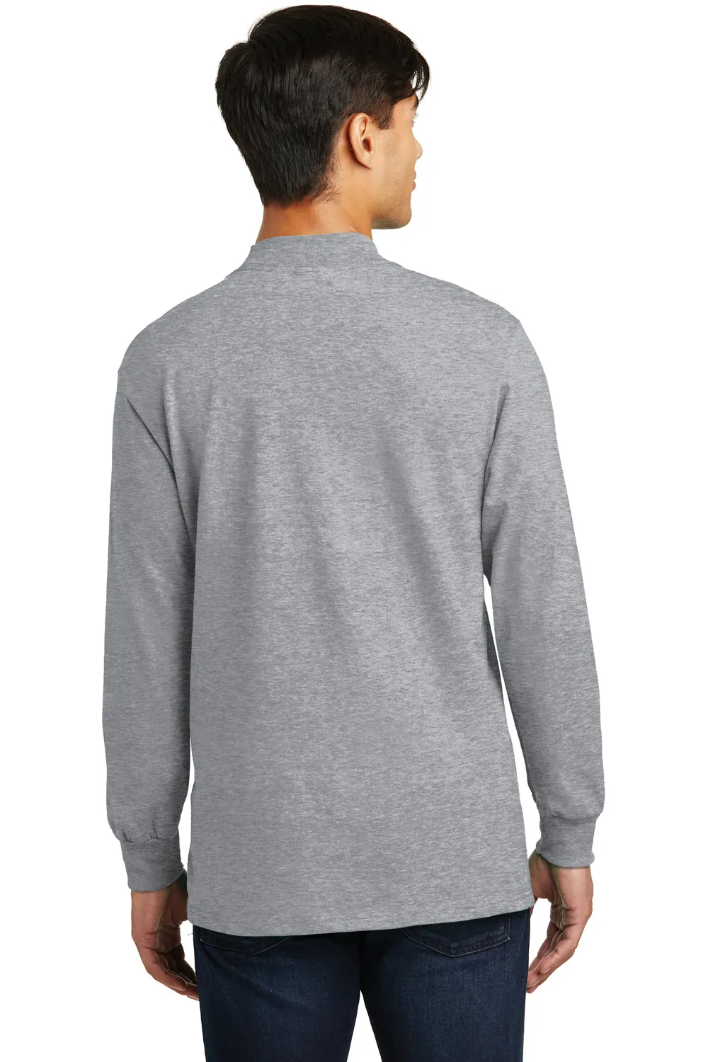 Port & Company Mens Essential Long Sleeve Mock Neck T-Shirt - Heather Grey