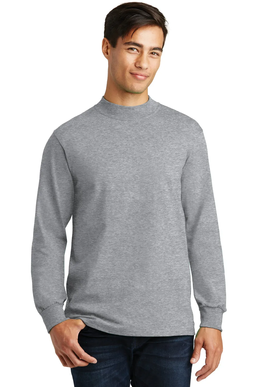 Port & Company Mens Essential Long Sleeve Mock Neck T-Shirt - Heather Grey