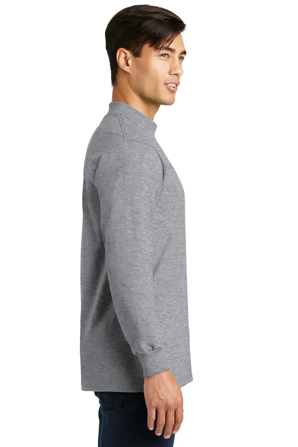 Port & Company Mens Essential Long Sleeve Mock Neck T-Shirt - Heather Grey