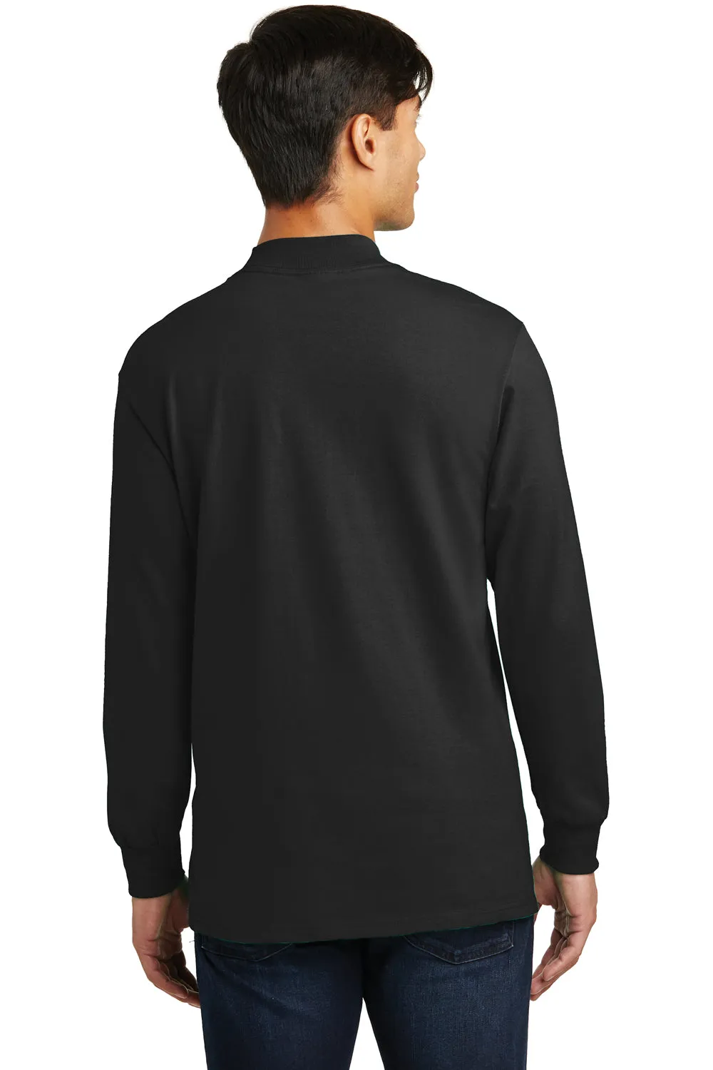 Port & Company Mens Essential Long Sleeve Mock Neck T-Shirt - Jet Black