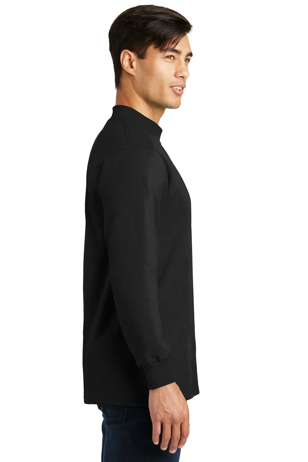 Port & Company Mens Essential Long Sleeve Mock Neck T-Shirt - Jet Black