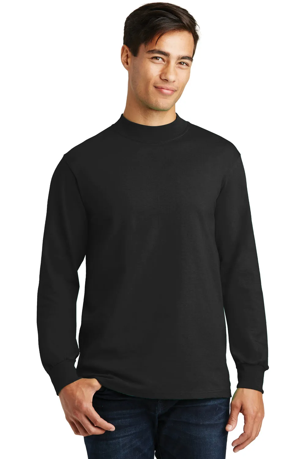Port & Company Mens Essential Long Sleeve Mock Neck T-Shirt - Jet Black
