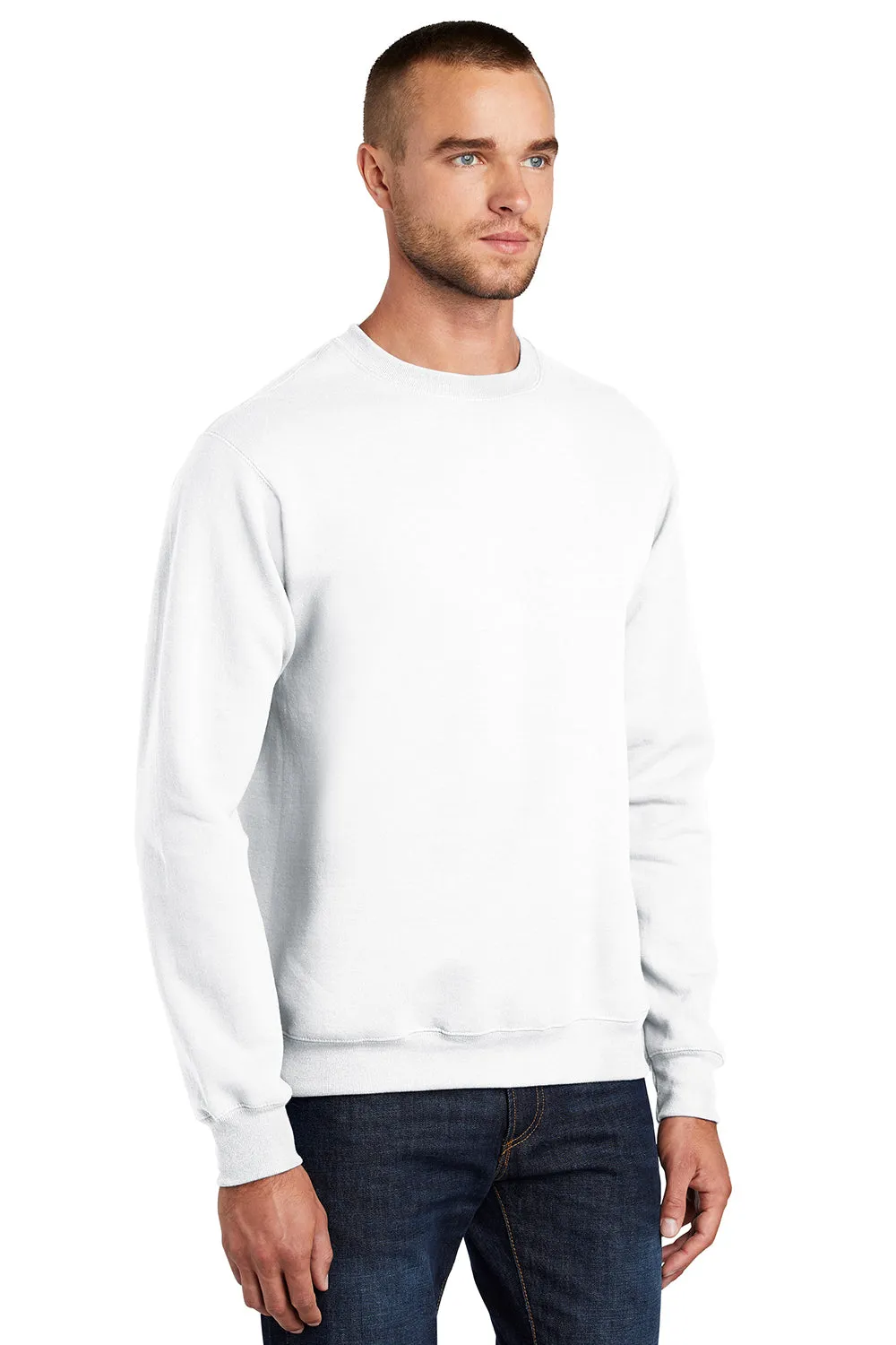 Port & Company Mens Essential Pill Resistant Fleece Crewneck Sweatshirt - White
