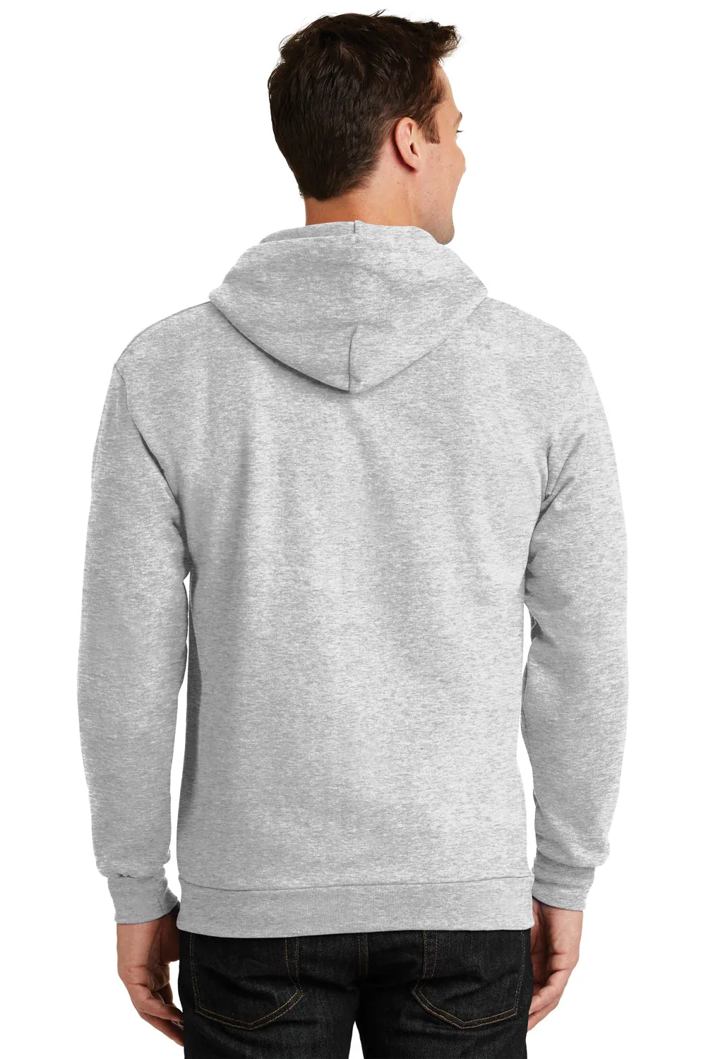 Port & Company Mens Essential Pill Resistant Fleece Full Zip Hooded Sweatshirt Hoodie w/ Pockets - Ash Grey