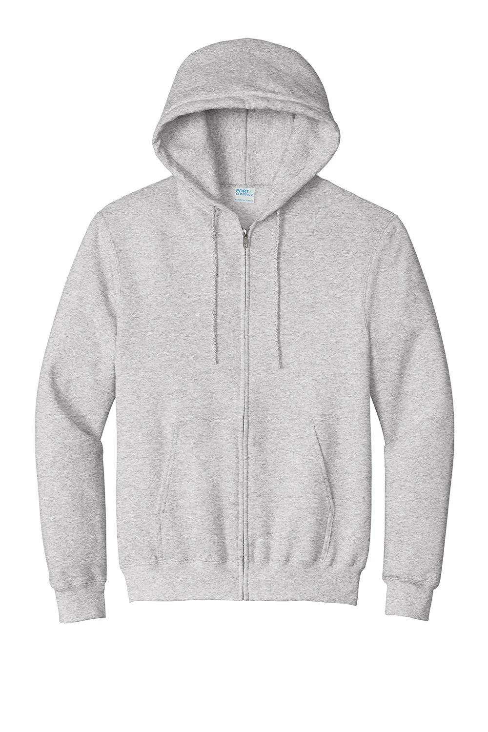 Port & Company Mens Essential Pill Resistant Fleece Full Zip Hooded Sweatshirt Hoodie w/ Pockets - Ash Grey