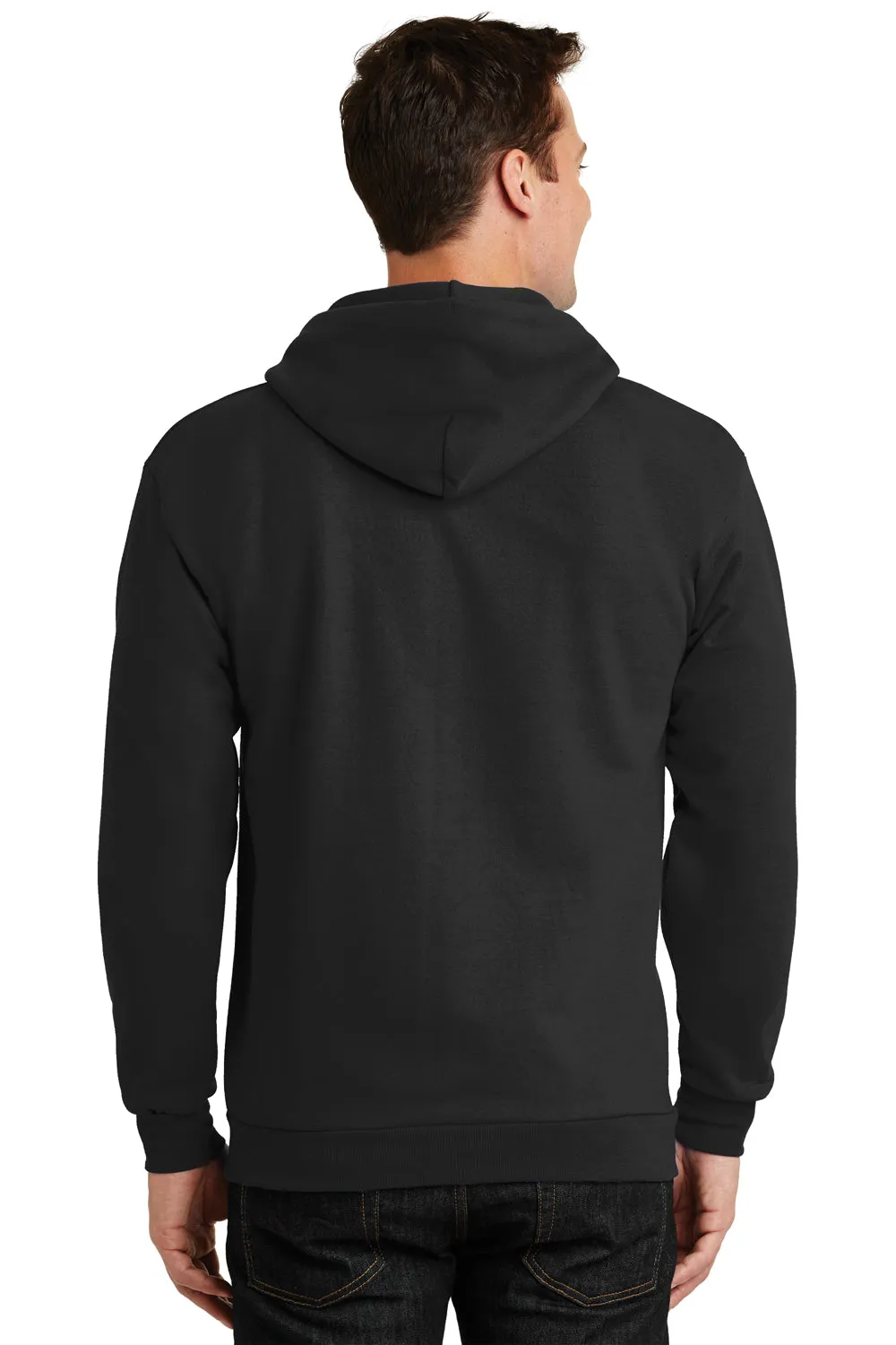 Port & Company Mens Essential Pill Resistant Fleece Full Zip Hooded Sweatshirt Hoodie w/ Pockets - Jet Black