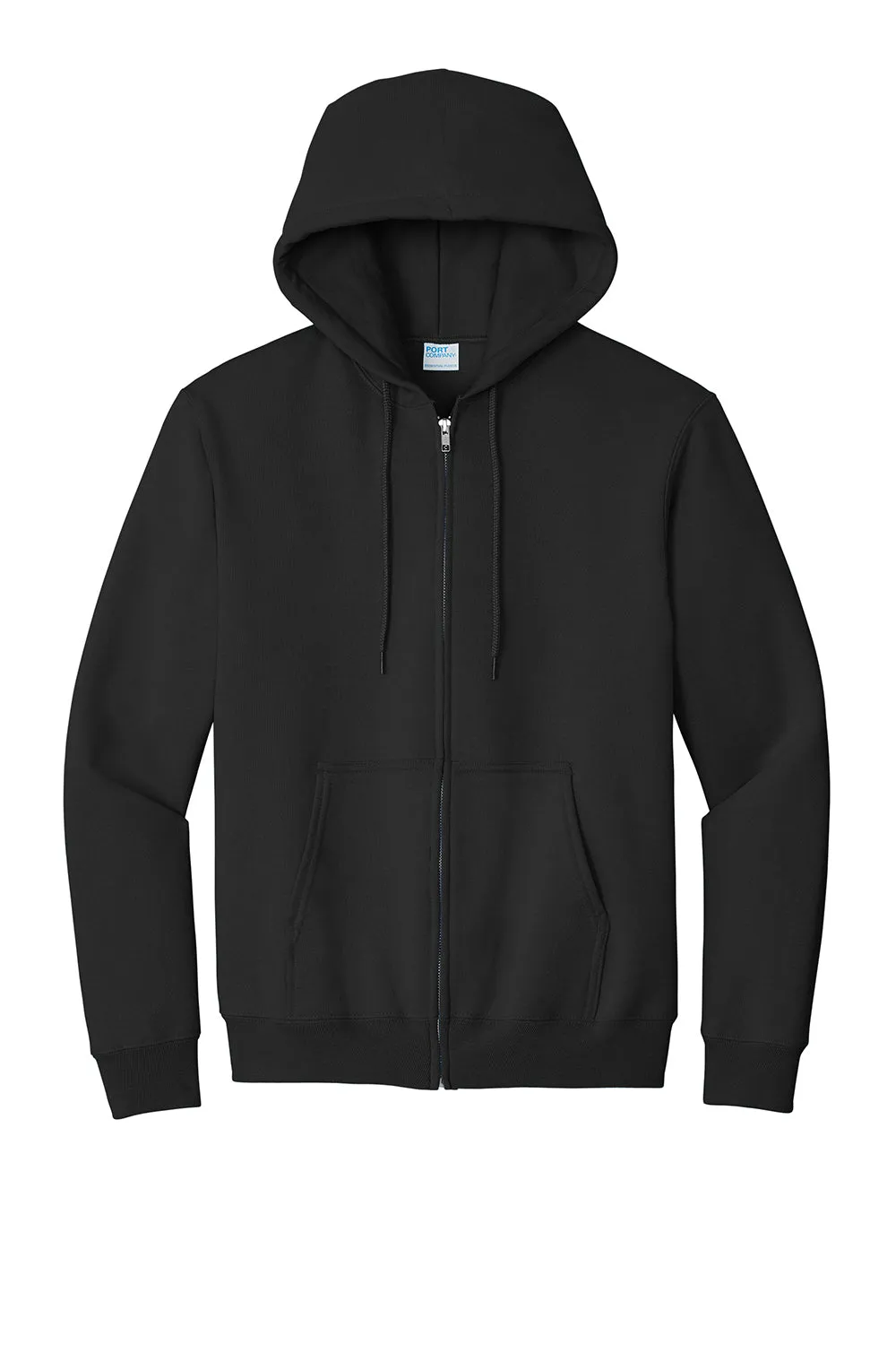 Port & Company Mens Essential Pill Resistant Fleece Full Zip Hooded Sweatshirt Hoodie w/ Pockets - Jet Black