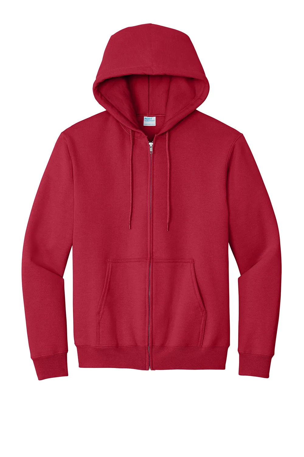 Port & Company Mens Essential Pill Resistant Fleece Full Zip Hooded Sweatshirt Hoodie w/ Pockets - Red
