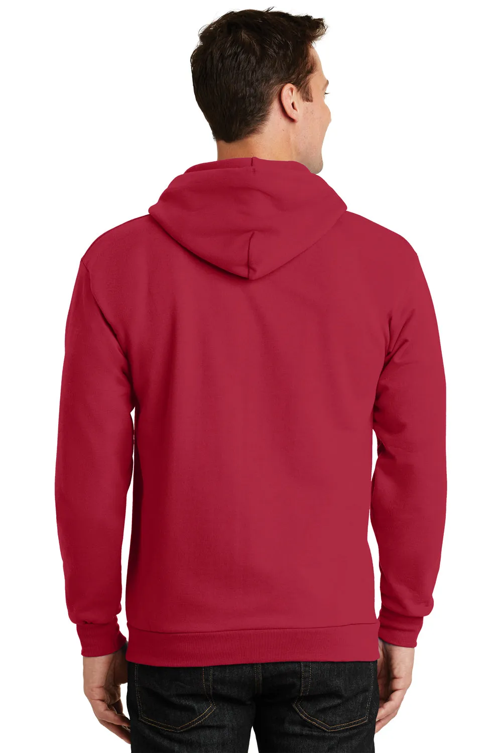 Port & Company Mens Essential Pill Resistant Fleece Full Zip Hooded Sweatshirt Hoodie w/ Pockets - Red