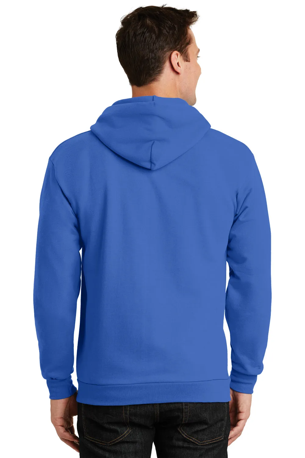 Port & Company Mens Essential Pill Resistant Fleece Full Zip Hooded Sweatshirt Hoodie w/ Pockets - Royal Blue