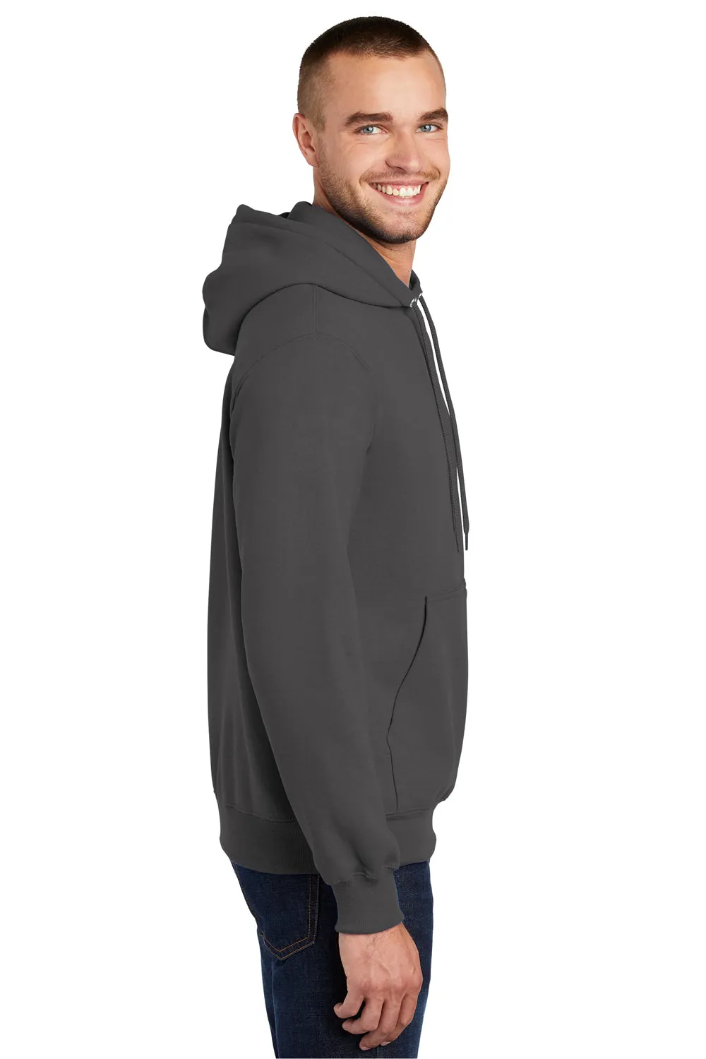Port & Company Mens Essential Pill Resistant Fleece Hooded Sweatshirt Hoodie w/ Pouch Pocket - Charcoal Grey