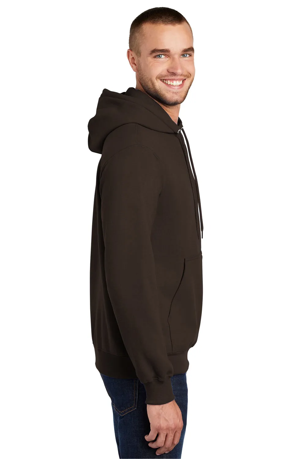 Port & Company Mens Essential Pill Resistant Fleece Hooded Sweatshirt Hoodie w/ Pouch Pocket - Dark Chocolate Brown