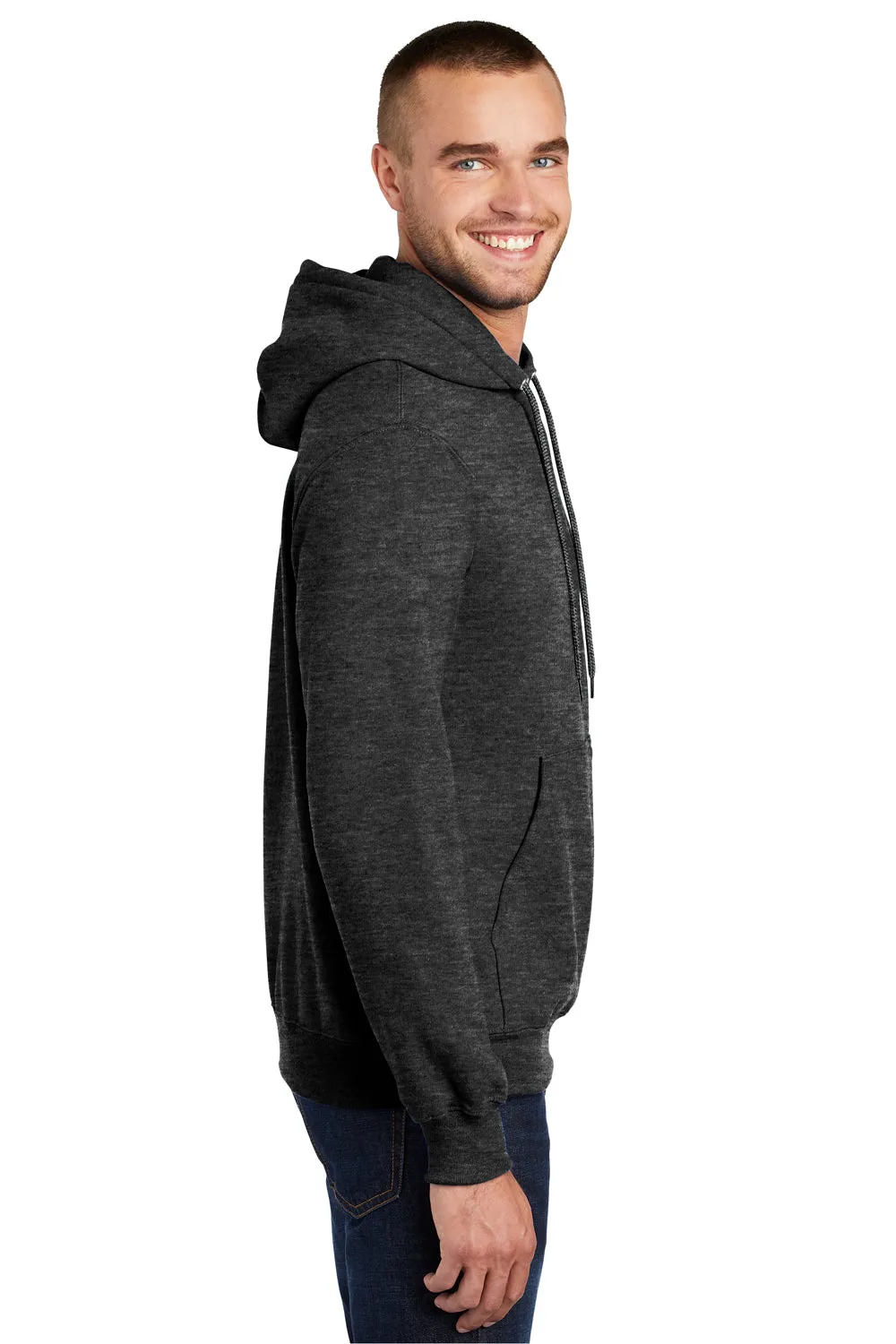 Port & Company Mens Essential Pill Resistant Fleece Hooded Sweatshirt Hoodie w/ Pouch Pocket - Heather Dark Grey