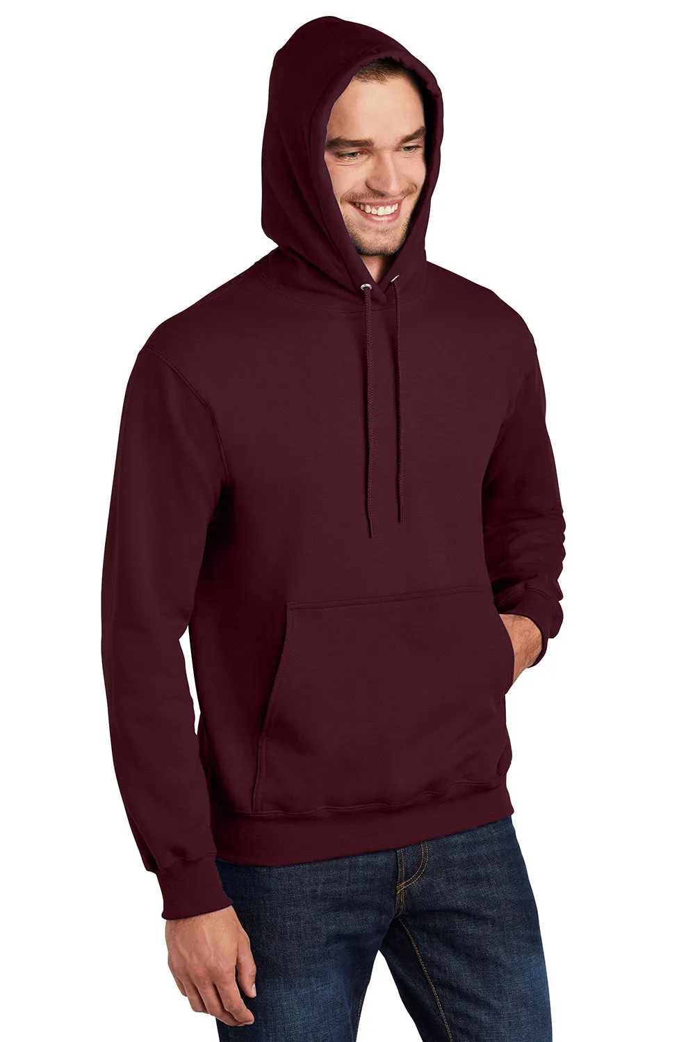Port & Company Mens Essential Pill Resistant Fleece Hooded Sweatshirt Hoodie w/ Pouch Pocket - Maroon