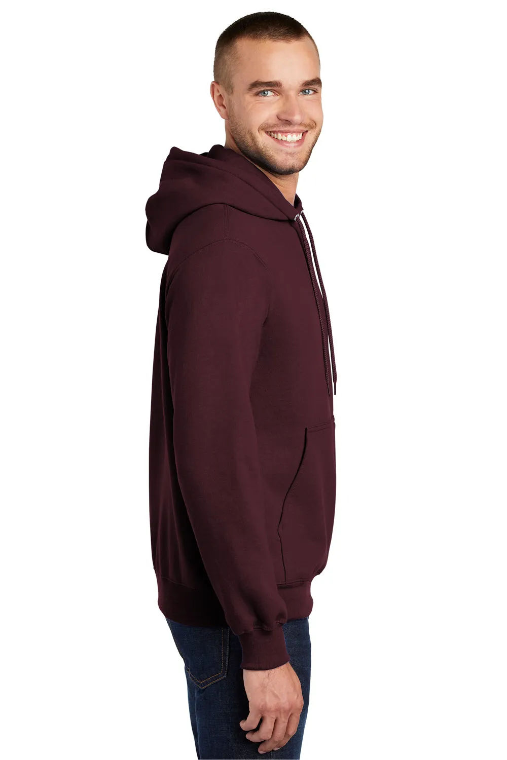 Port & Company Mens Essential Pill Resistant Fleece Hooded Sweatshirt Hoodie w/ Pouch Pocket - Maroon