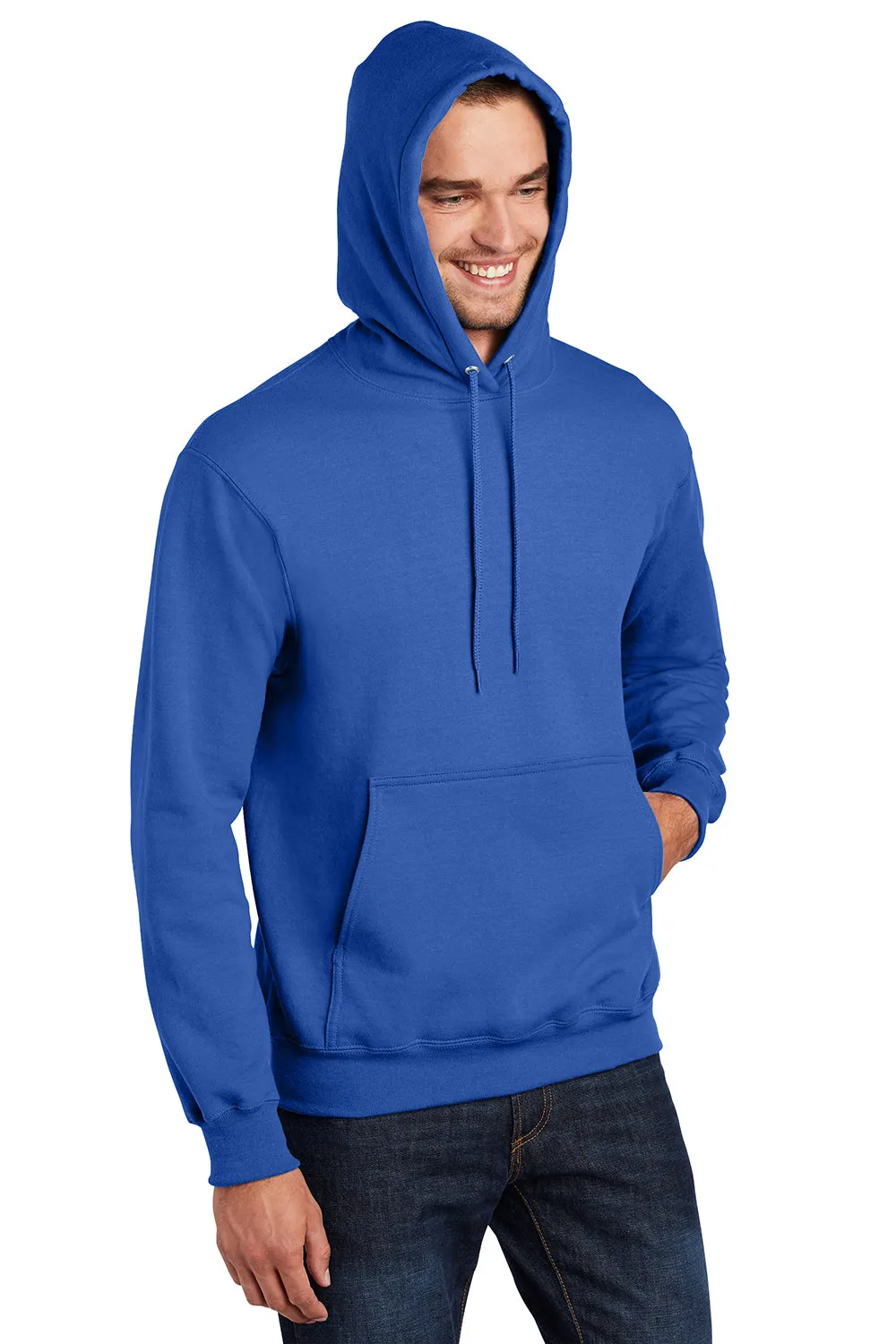 Port & Company Mens Essential Pill Resistant Fleece Hooded Sweatshirt Hoodie w/ Pouch Pocket - Royal Blue