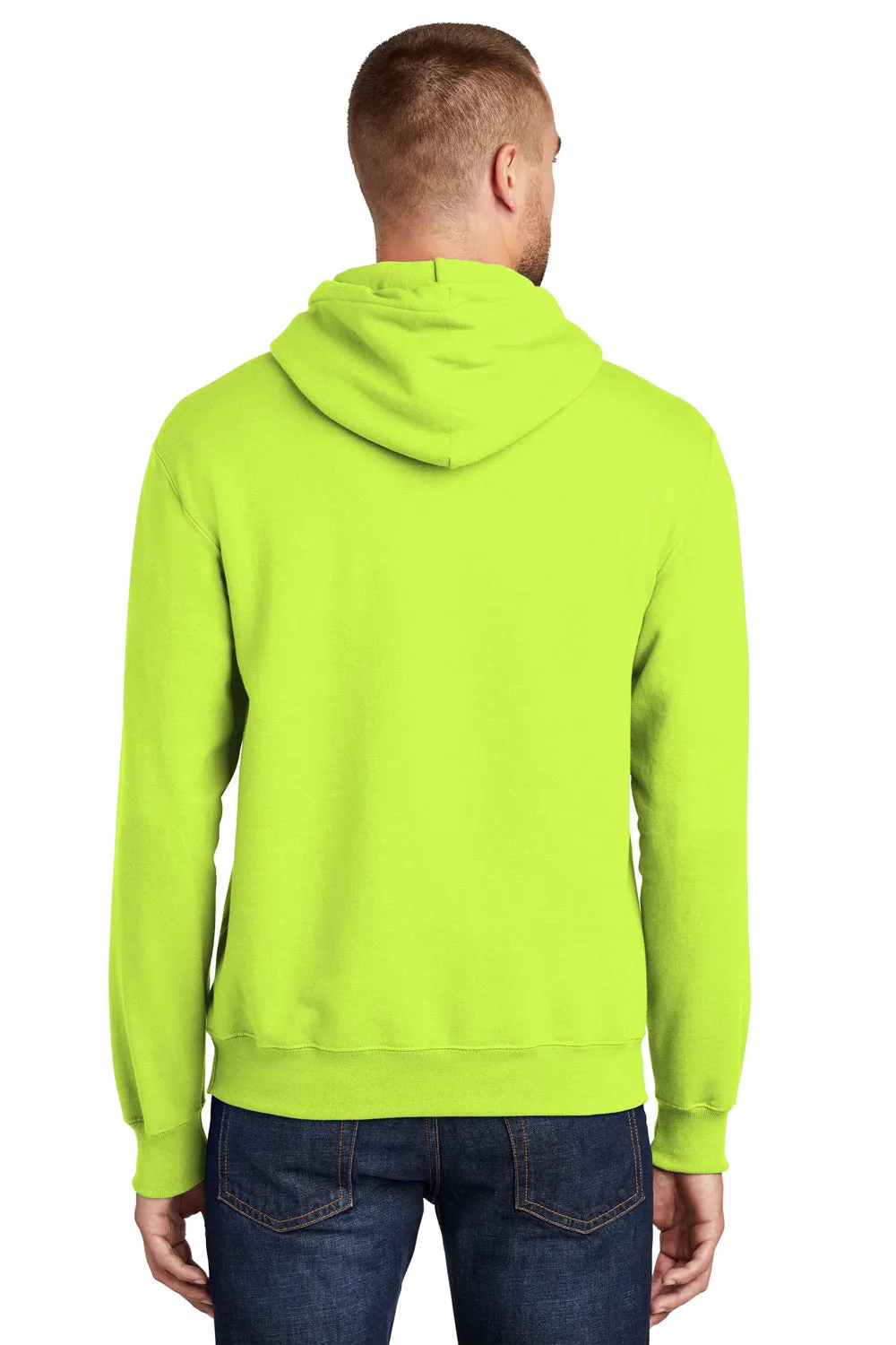 Port & Company Mens Essential Pill Resistant Fleece Hooded Sweatshirt Hoodie w/ Pouch Pocket - Safety Green