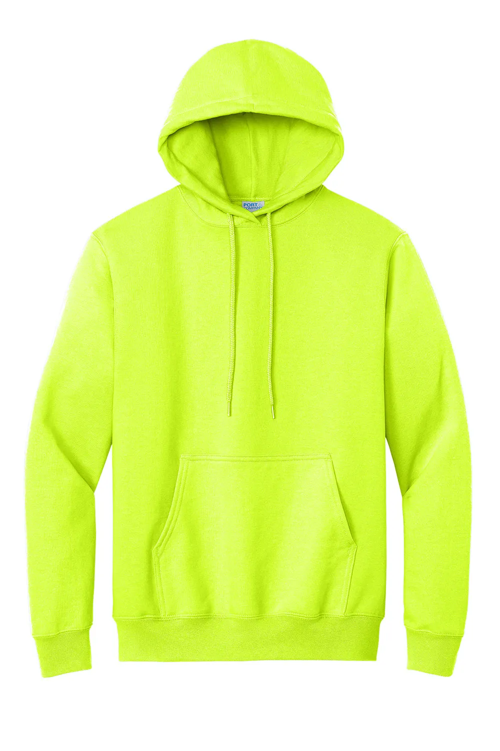 Port & Company Mens Essential Pill Resistant Fleece Hooded Sweatshirt Hoodie w/ Pouch Pocket - Safety Green