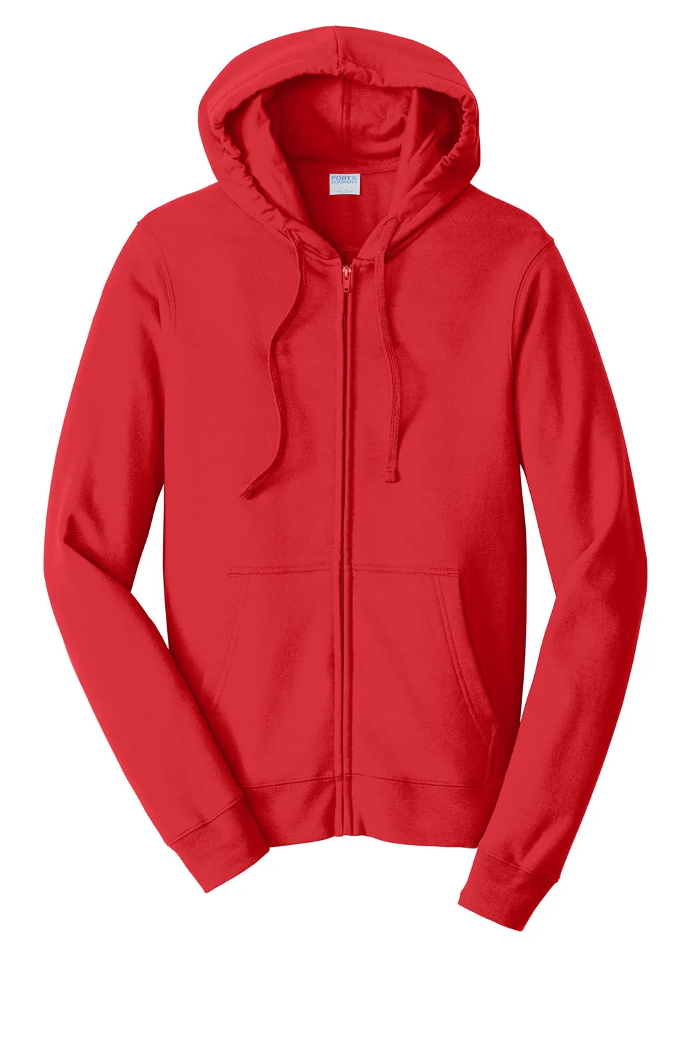Port & Company Mens Fan Favorite Fleece Full Zip Hooded Sweatshirt Hoodie w/ Pockets - Bright Red