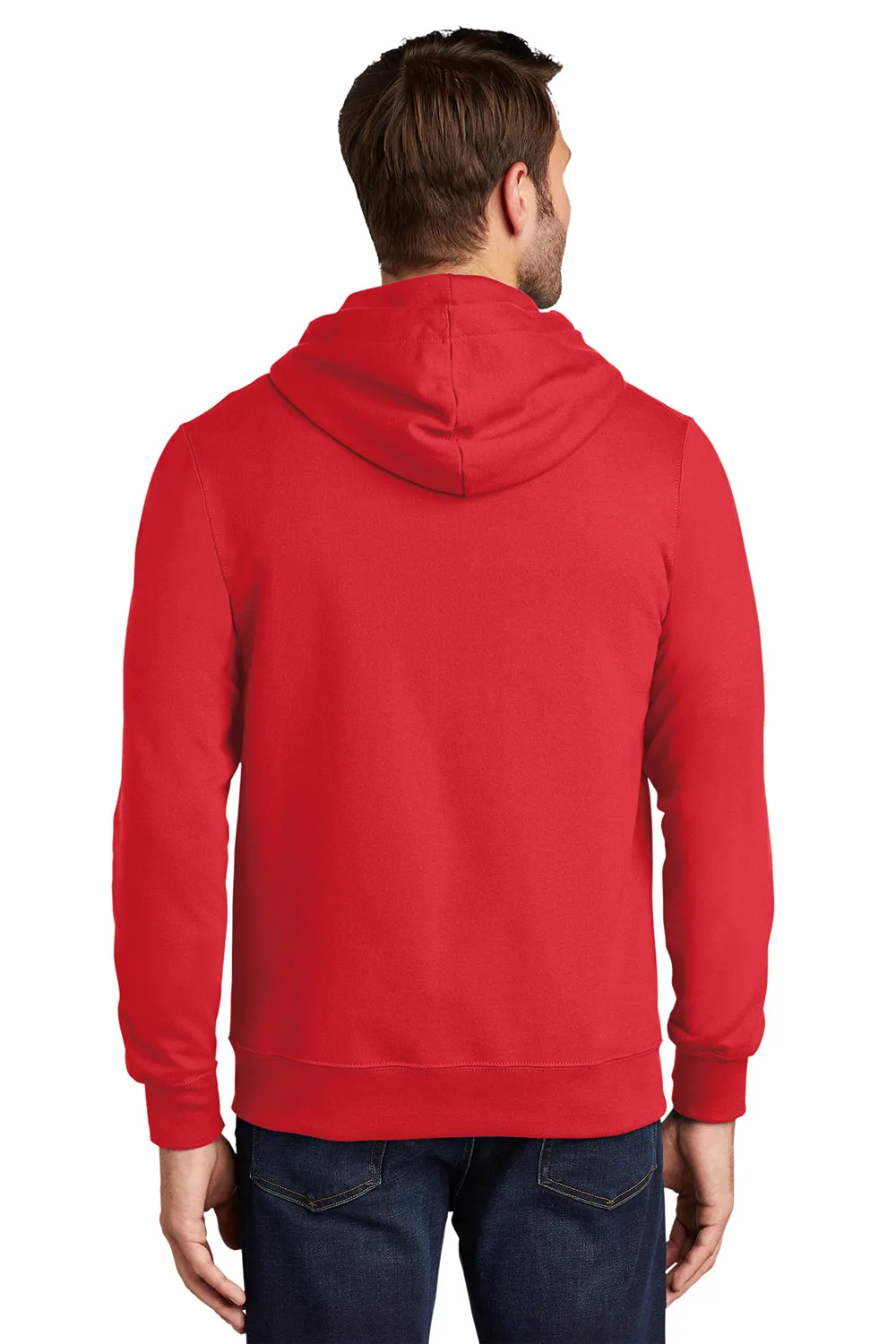 Port & Company Mens Fan Favorite Fleece Full Zip Hooded Sweatshirt Hoodie w/ Pockets - Bright Red