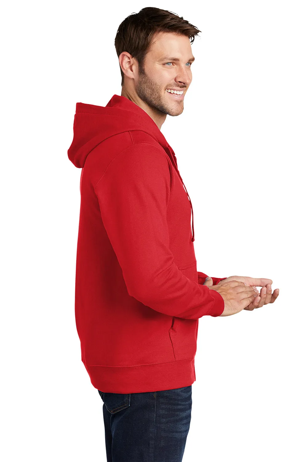 Port & Company Mens Fan Favorite Fleece Full Zip Hooded Sweatshirt Hoodie w/ Pockets - Bright Red
