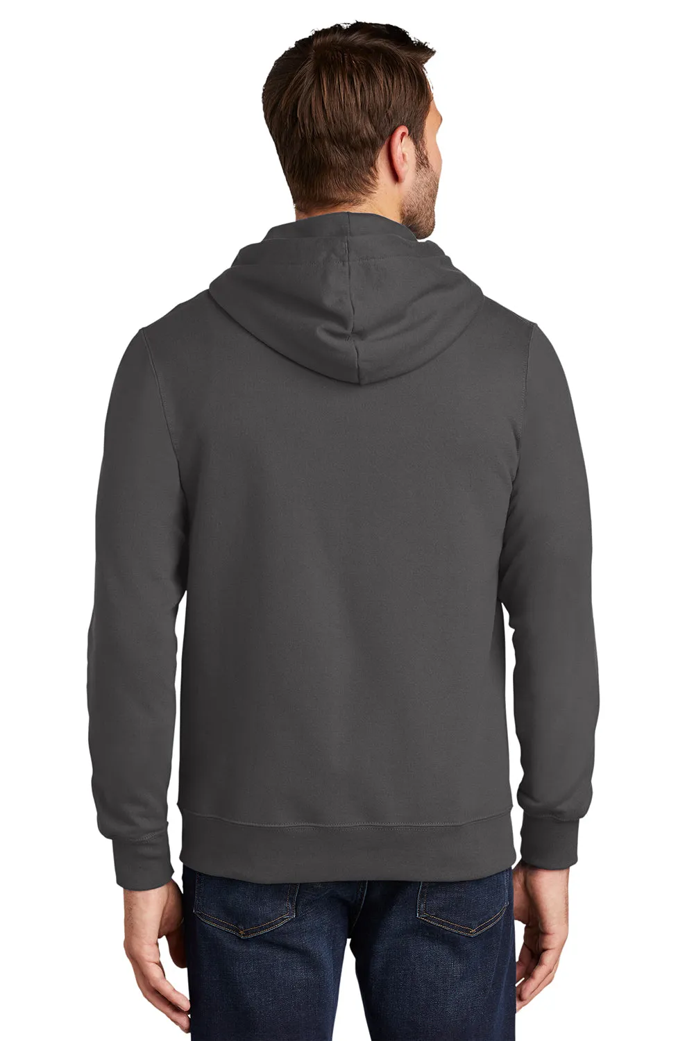 Port & Company Mens Fan Favorite Fleece Full Zip Hooded Sweatshirt Hoodie w/ Pockets - Charcoal Grey
