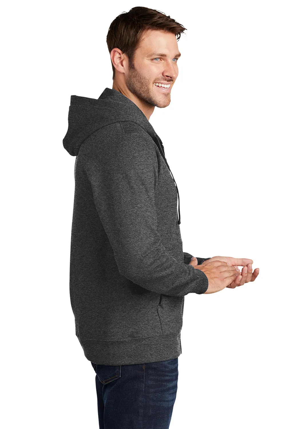 Port & Company Mens Fan Favorite Fleece Full Zip Hooded Sweatshirt Hoodie w/ Pockets - Heather Dark Grey