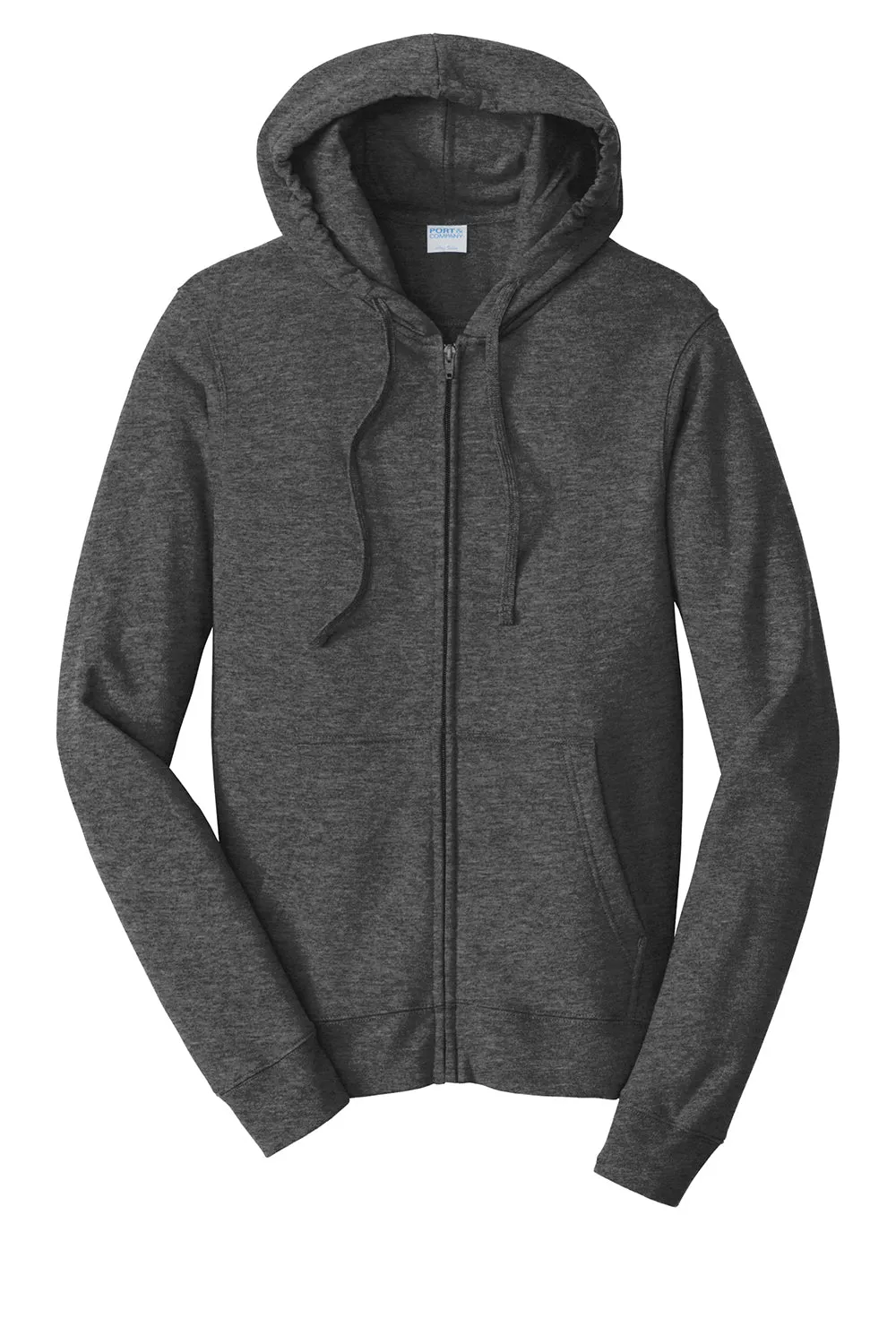 Port & Company Mens Fan Favorite Fleece Full Zip Hooded Sweatshirt Hoodie w/ Pockets - Heather Dark Grey