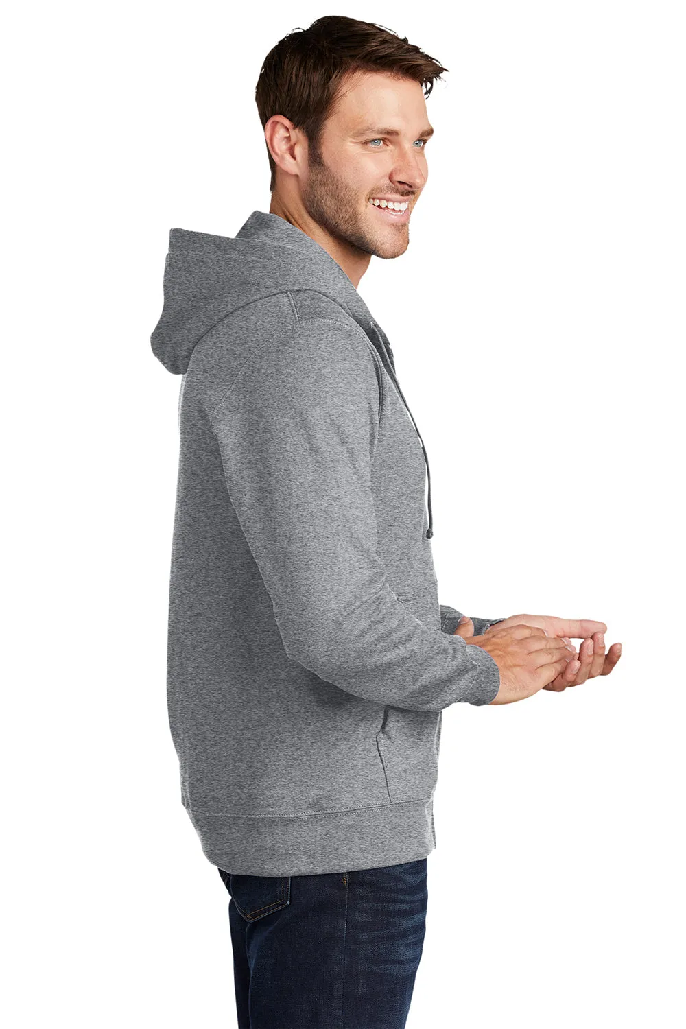 Port & Company Mens Fan Favorite Fleece Full Zip Hooded Sweatshirt Hoodie w/ Pockets - Heather Grey