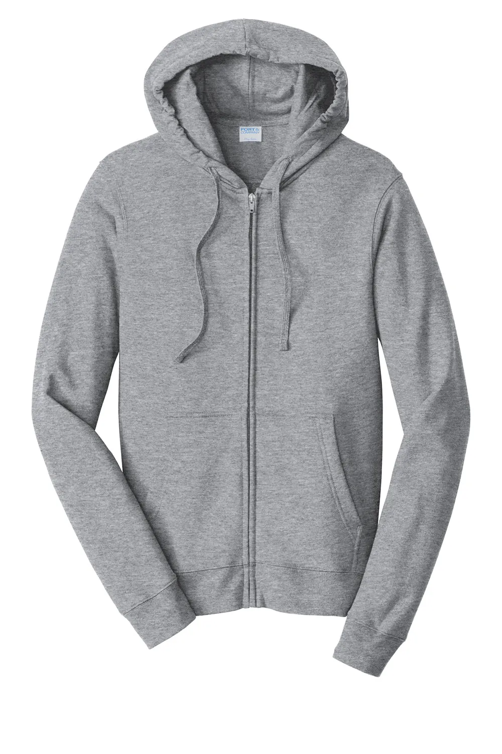 Port & Company Mens Fan Favorite Fleece Full Zip Hooded Sweatshirt Hoodie w/ Pockets - Heather Grey