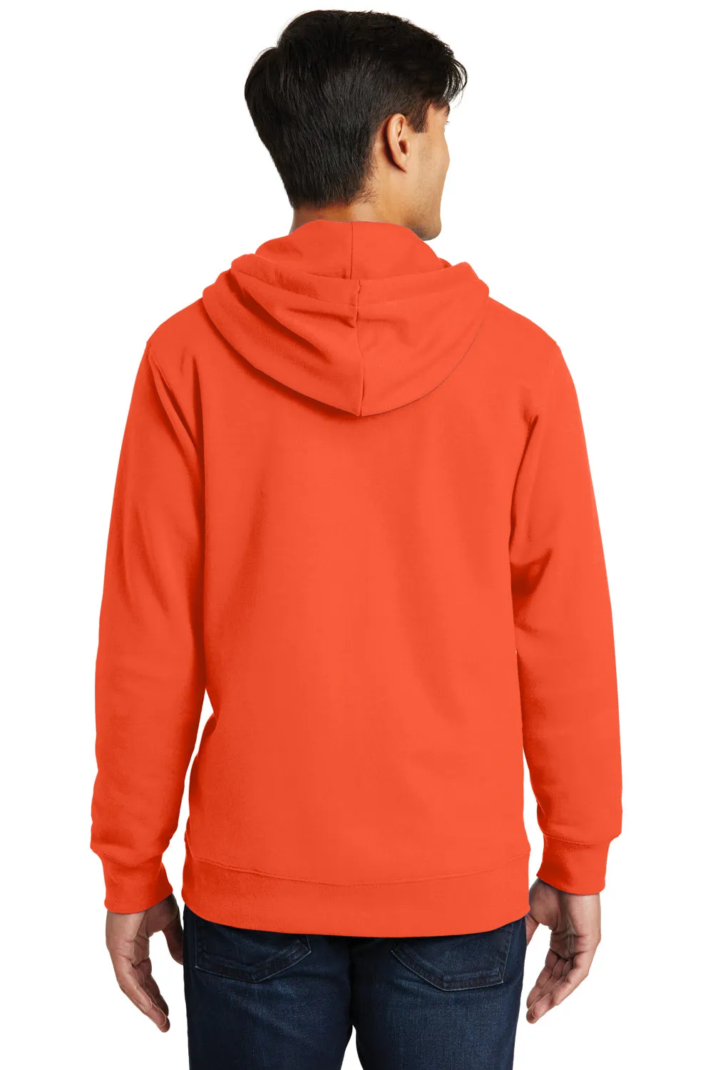 Port & Company Mens Fan Favorite Fleece Full Zip Hooded Sweatshirt Hoodie w/ Pockets - Orange - Closeout