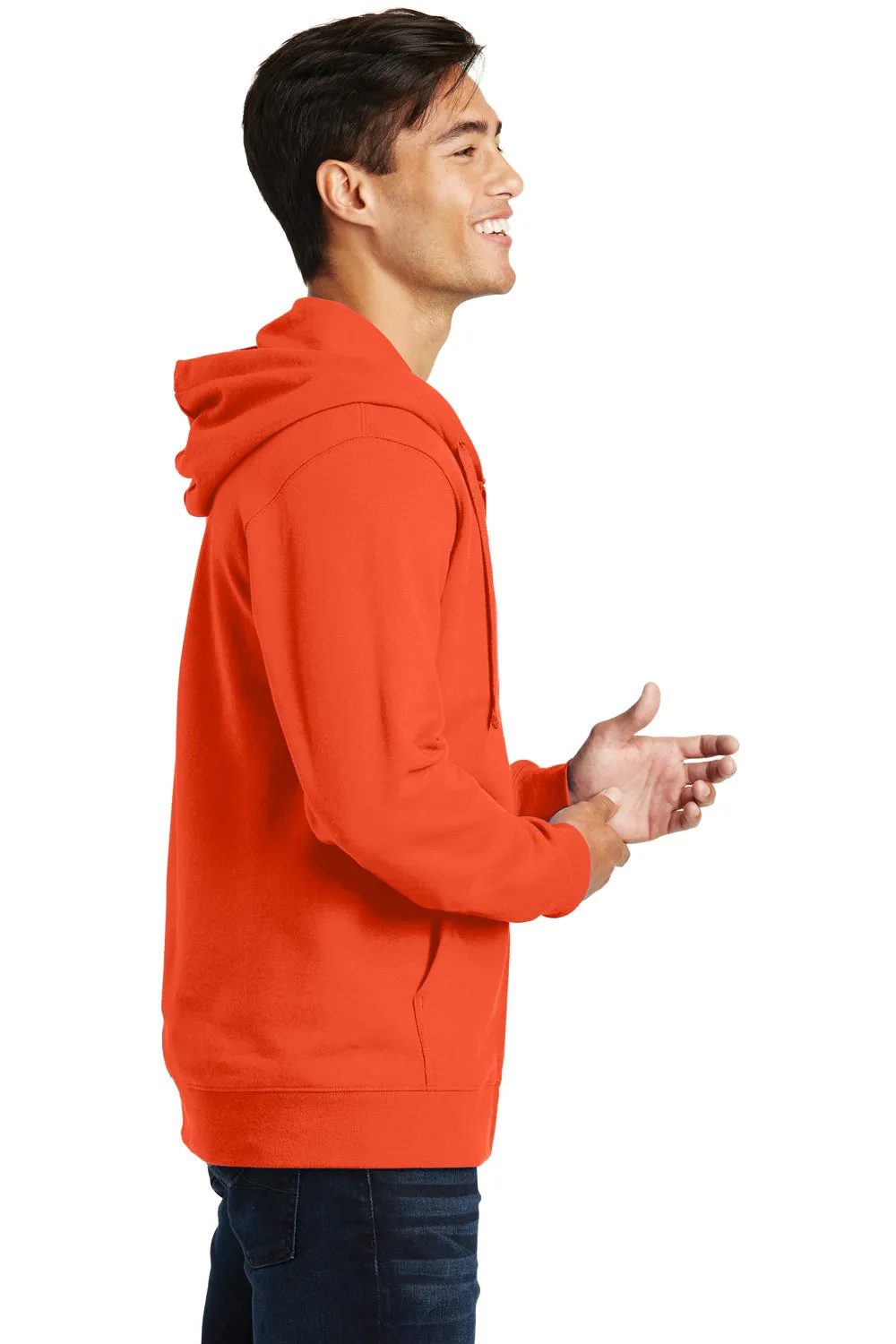 Port & Company Mens Fan Favorite Fleece Full Zip Hooded Sweatshirt Hoodie w/ Pockets - Orange - Closeout
