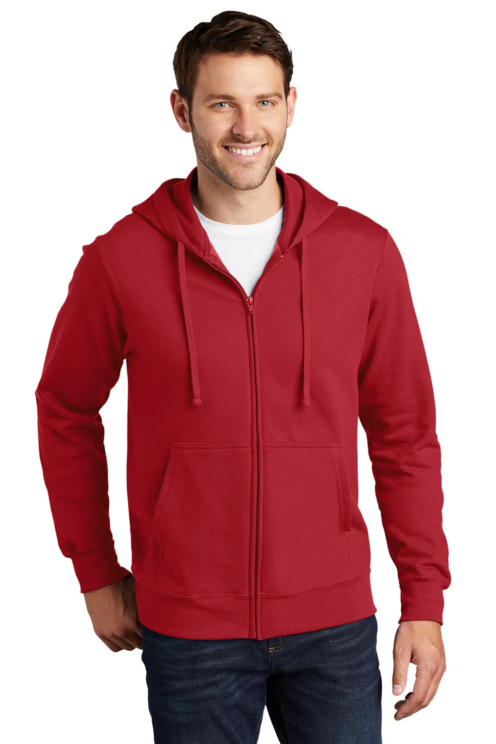 Port & Company Mens Fan Favorite Fleece Full Zip Hooded Sweatshirt Hoodie w/ Pockets - Team Cardinal Red