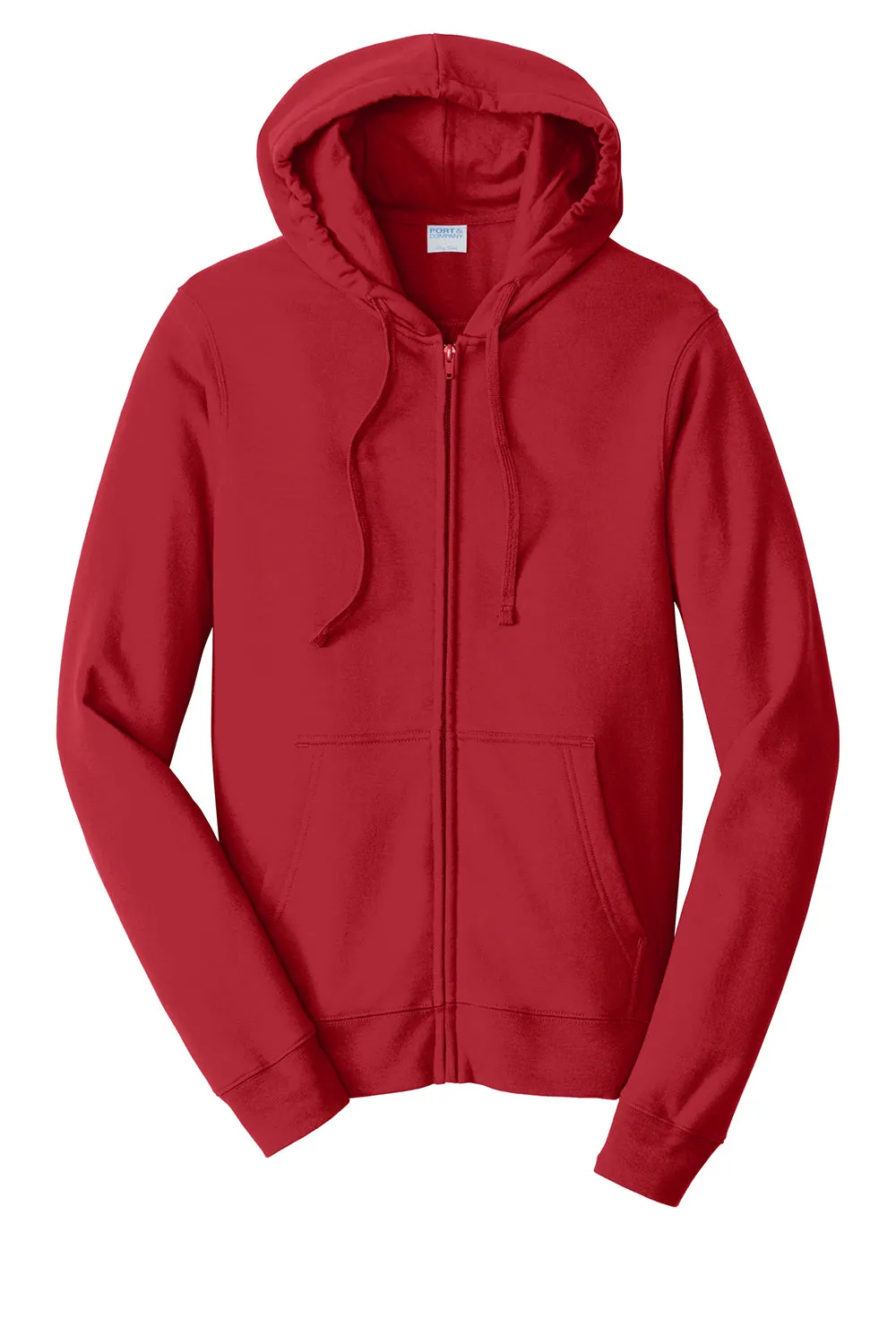 Port & Company Mens Fan Favorite Fleece Full Zip Hooded Sweatshirt Hoodie w/ Pockets - Team Cardinal Red