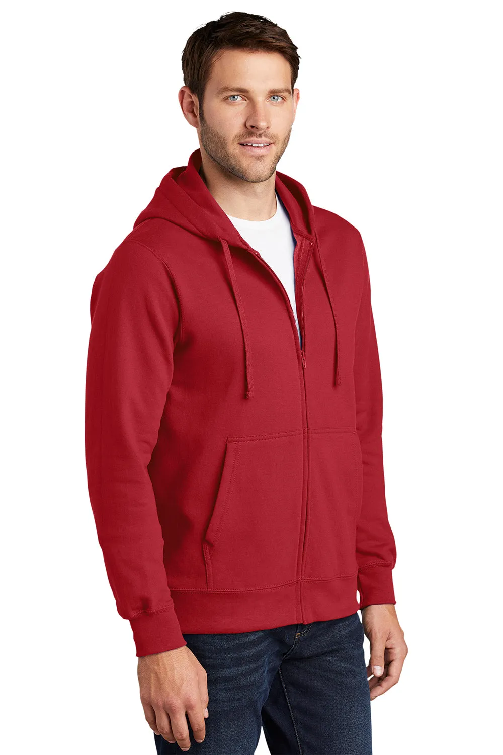 Port & Company Mens Fan Favorite Fleece Full Zip Hooded Sweatshirt Hoodie w/ Pockets - Team Cardinal Red