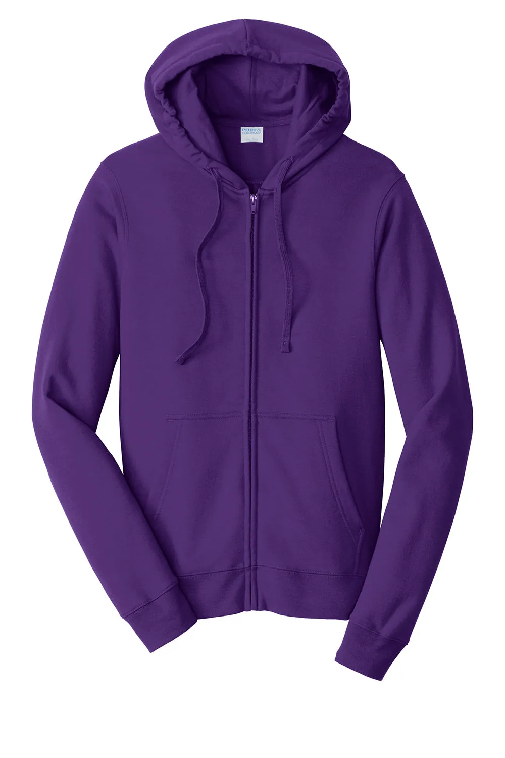 Port & Company Mens Fan Favorite Fleece Full Zip Hooded Sweatshirt Hoodie w/ Pockets - Team Purple - Closeout