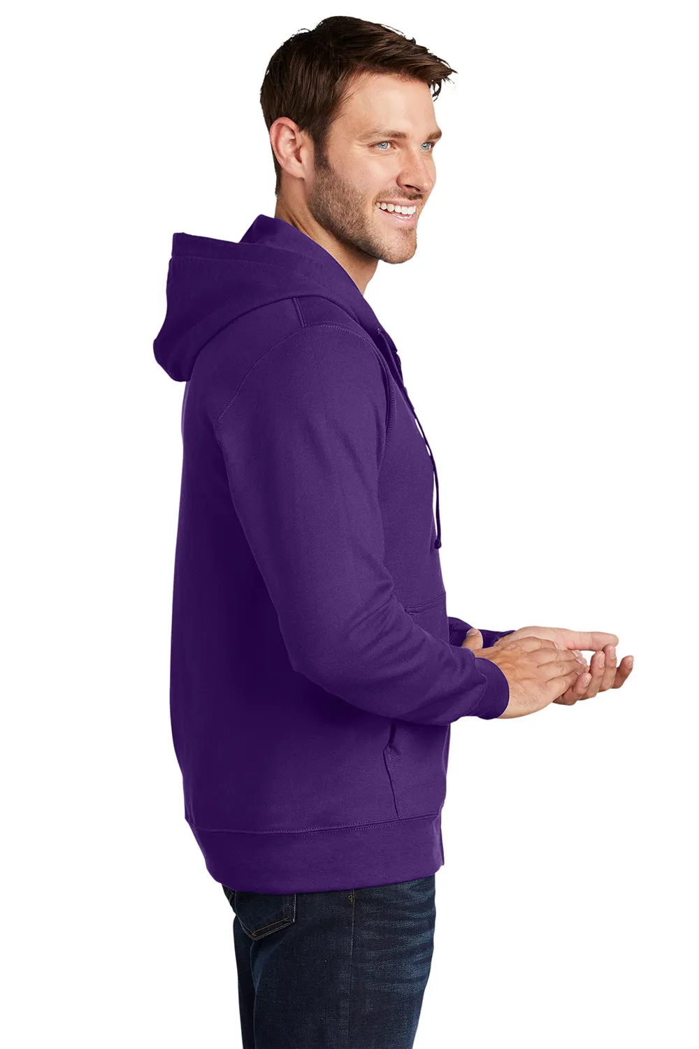 Port & Company Mens Fan Favorite Fleece Full Zip Hooded Sweatshirt Hoodie w/ Pockets - Team Purple - Closeout