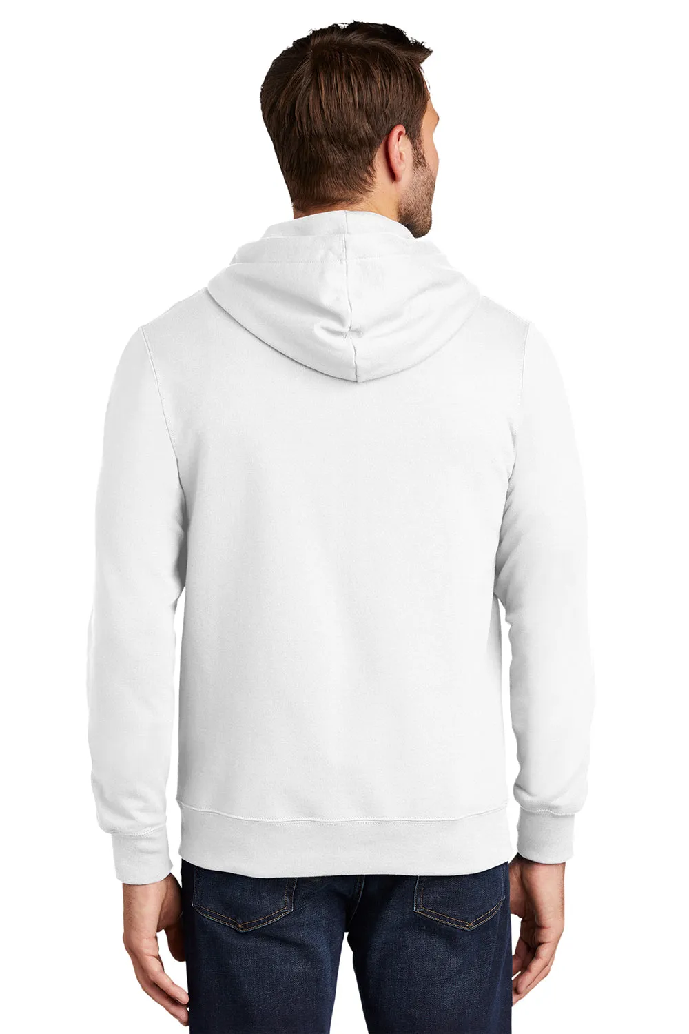 Port & Company Mens Fan Favorite Fleece Full Zip Hooded Sweatshirt Hoodie w/ Pockets - White