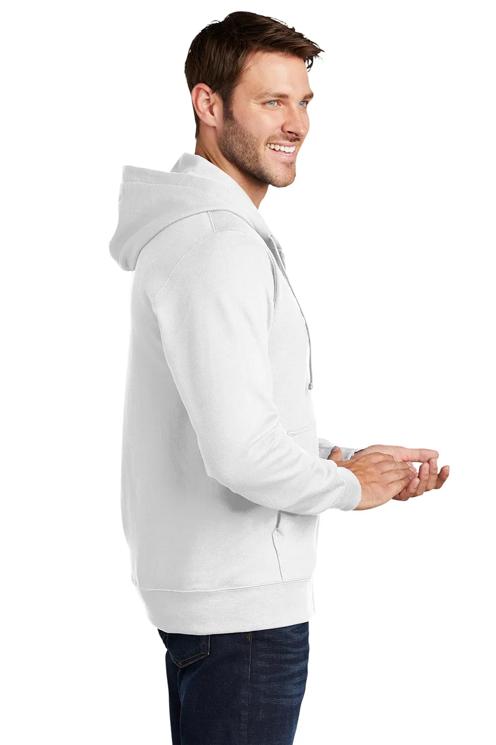 Port & Company Mens Fan Favorite Fleece Full Zip Hooded Sweatshirt Hoodie w/ Pockets - White