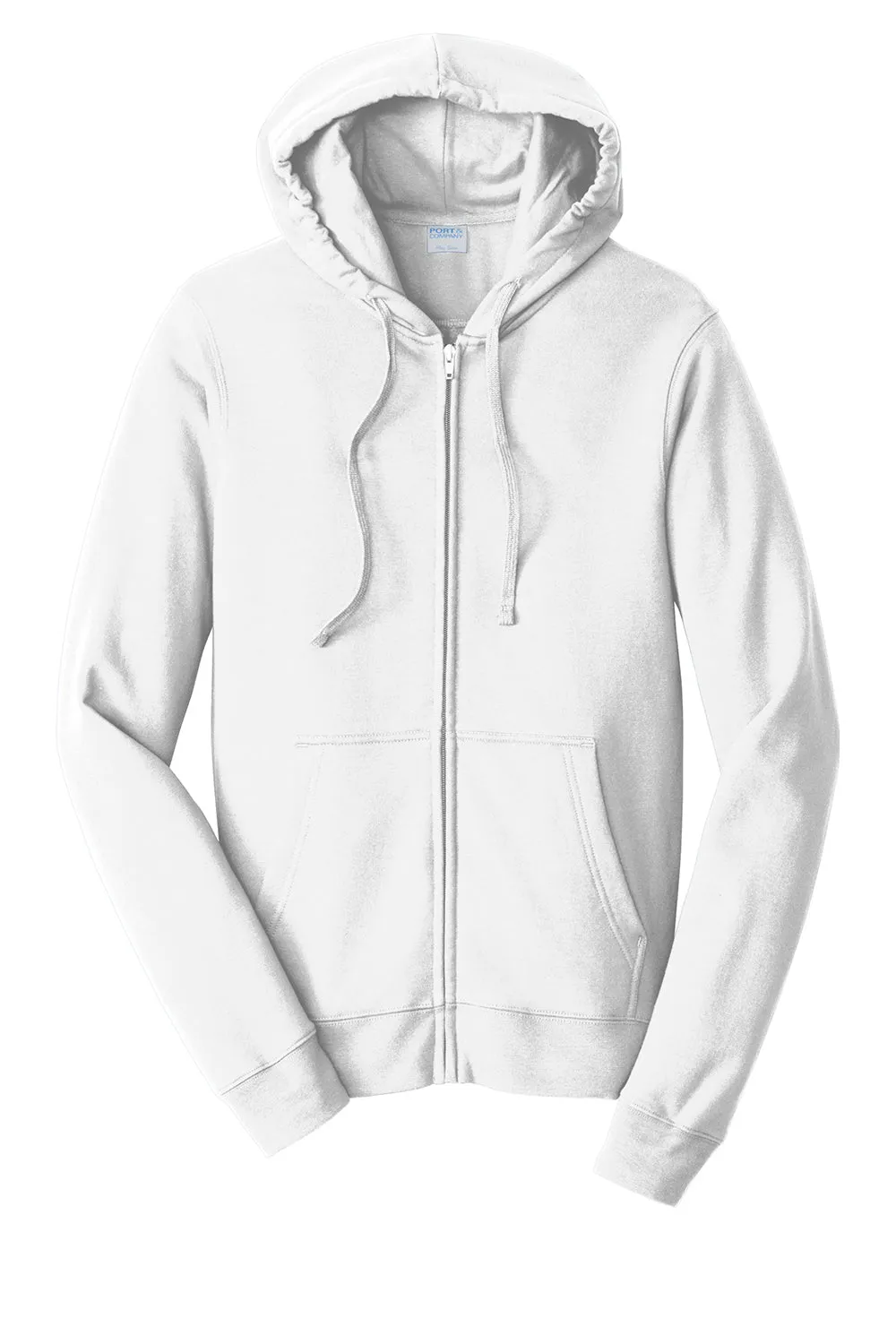 Port & Company Mens Fan Favorite Fleece Full Zip Hooded Sweatshirt Hoodie w/ Pockets - White