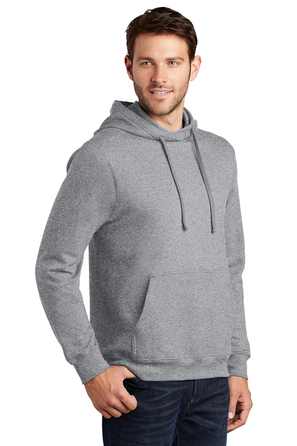 Port & Company Mens Fan Favorite Fleece Hooded Sweatshirt Hoodie w/ Pouch Pocket - Heather Grey