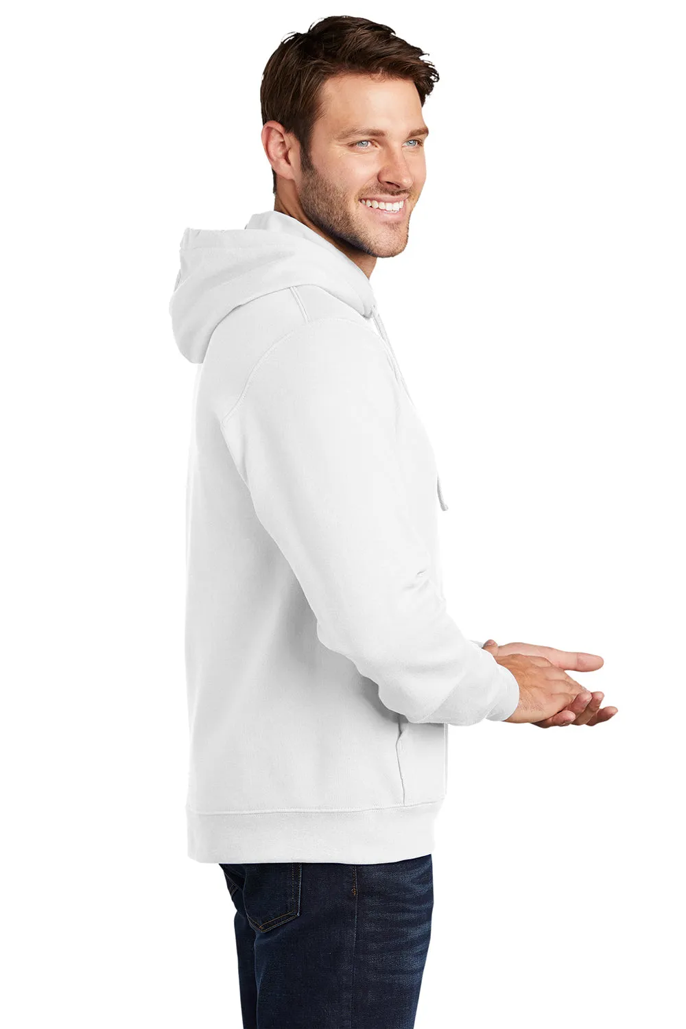 Port & Company Mens Fan Favorite Fleece Hooded Sweatshirt Hoodie w/ Pouch Pocket - White