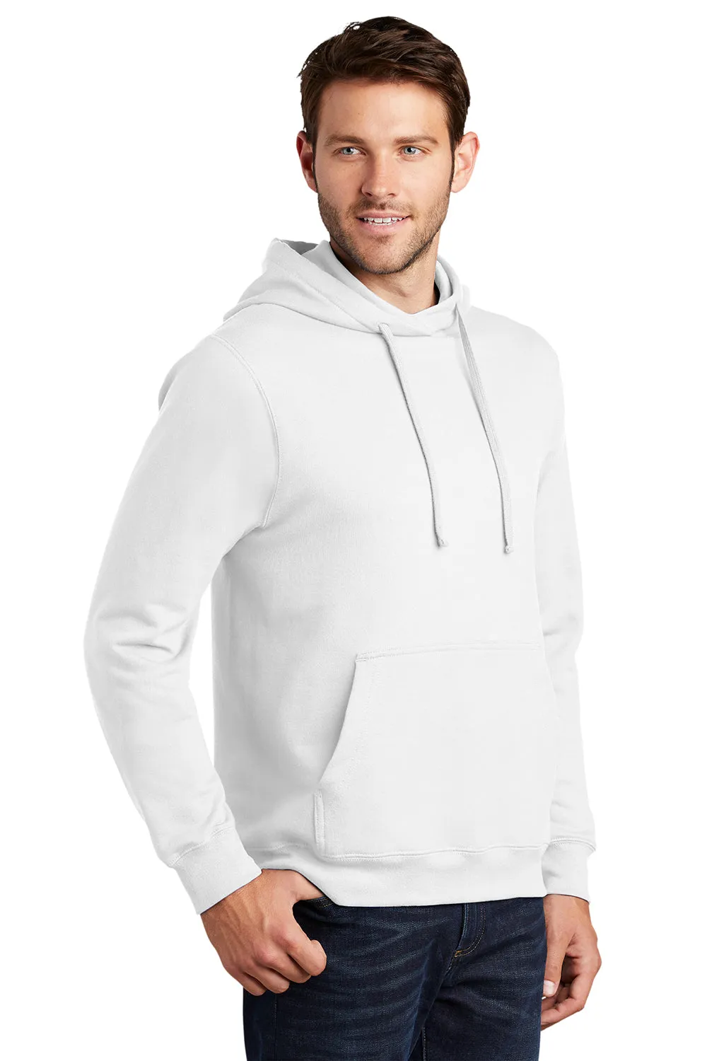 Port & Company Mens Fan Favorite Fleece Hooded Sweatshirt Hoodie w/ Pouch Pocket - White