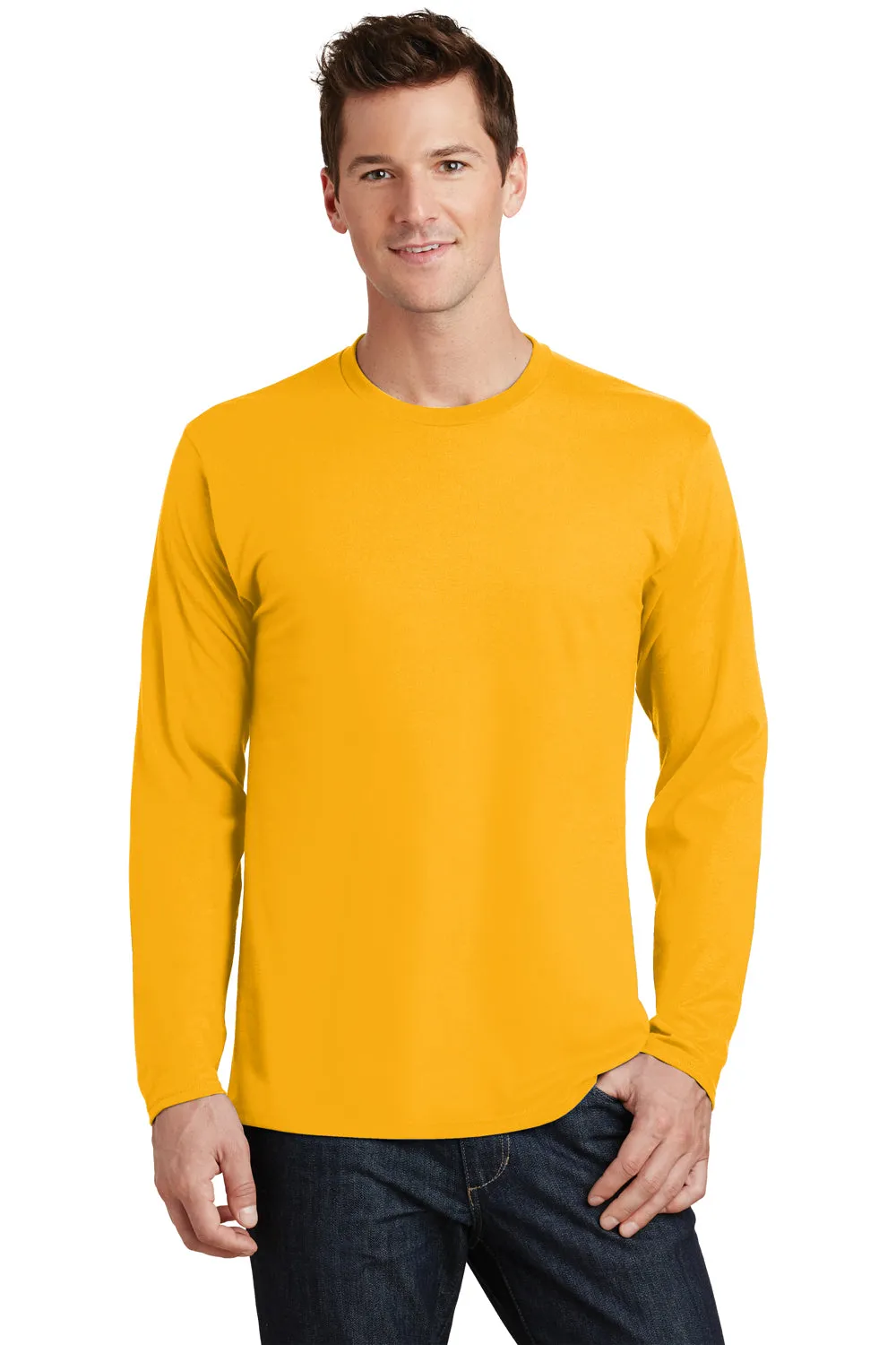 Port & Company Mens Fan Favorite Long Sleeve Crewneck T-Shirt - Bright Gold
