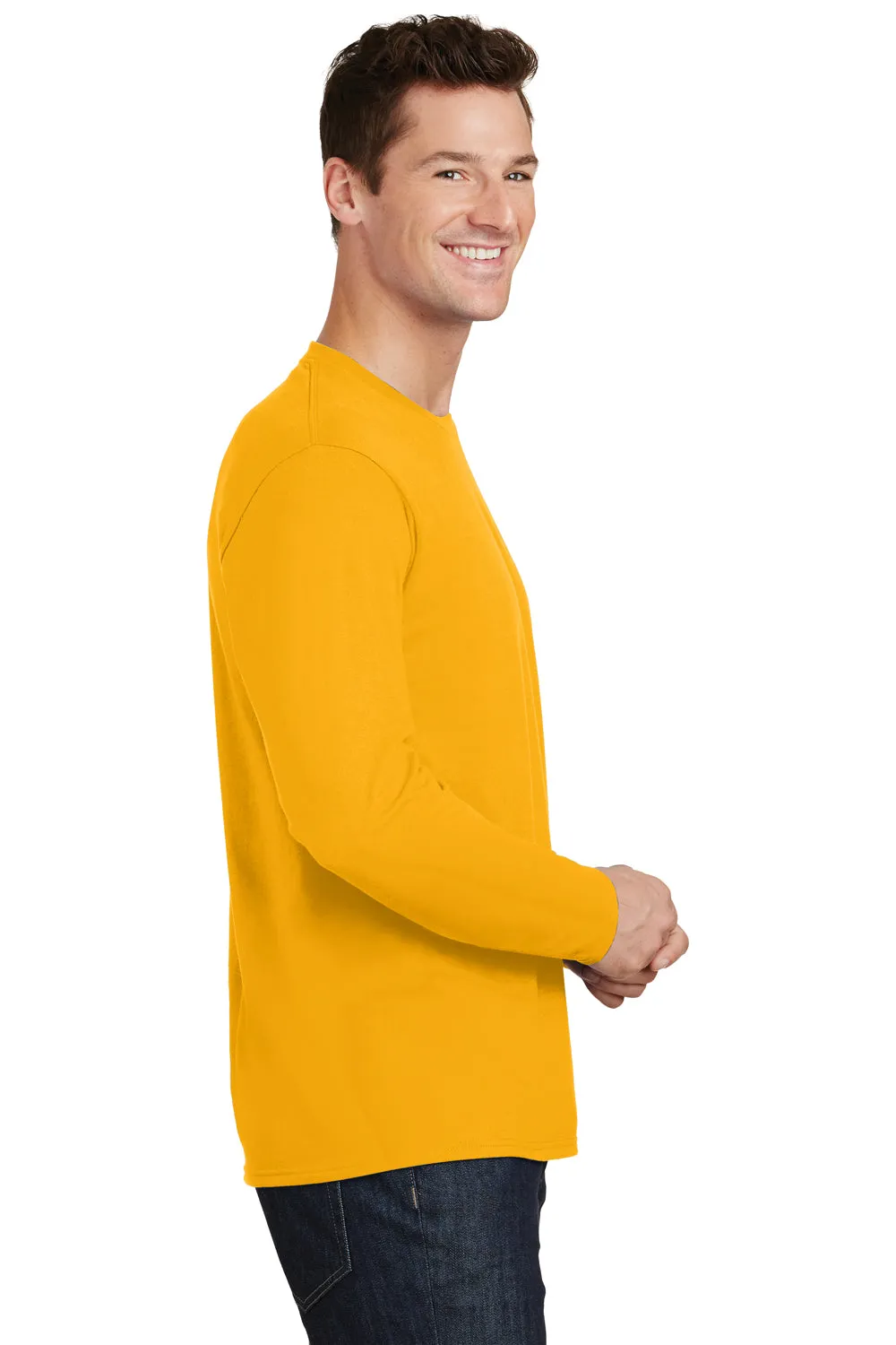 Port & Company Mens Fan Favorite Long Sleeve Crewneck T-Shirt - Bright Gold
