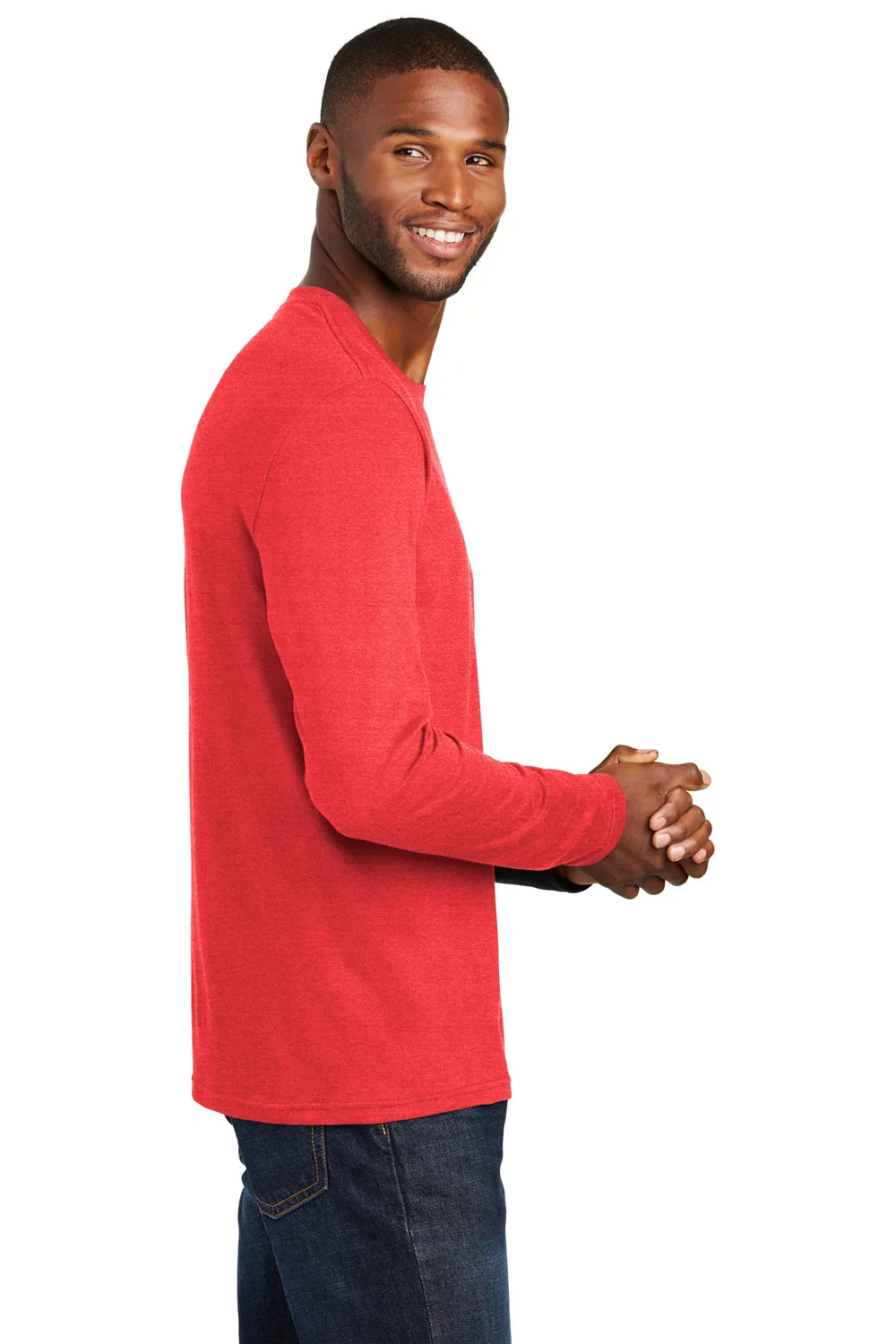 Port & Company Mens Fan Favorite Long Sleeve Crewneck T-Shirt - Heather Bright Red